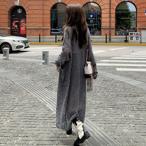 高级感麻花毛衣外套女加厚秋冬宽松显瘦慵懒风软糯中长款针织开衫图片