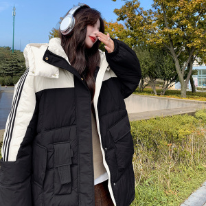 粉色连帽棉衣冬季女2024新款韩系宽松休闲撞色学院风加厚棉袄外套图片