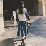 灯芯绒长袖连衣裙女2025春季新款设计感针织马甲衬衫领长裙两件套，女装套装/套裙，浙宝199