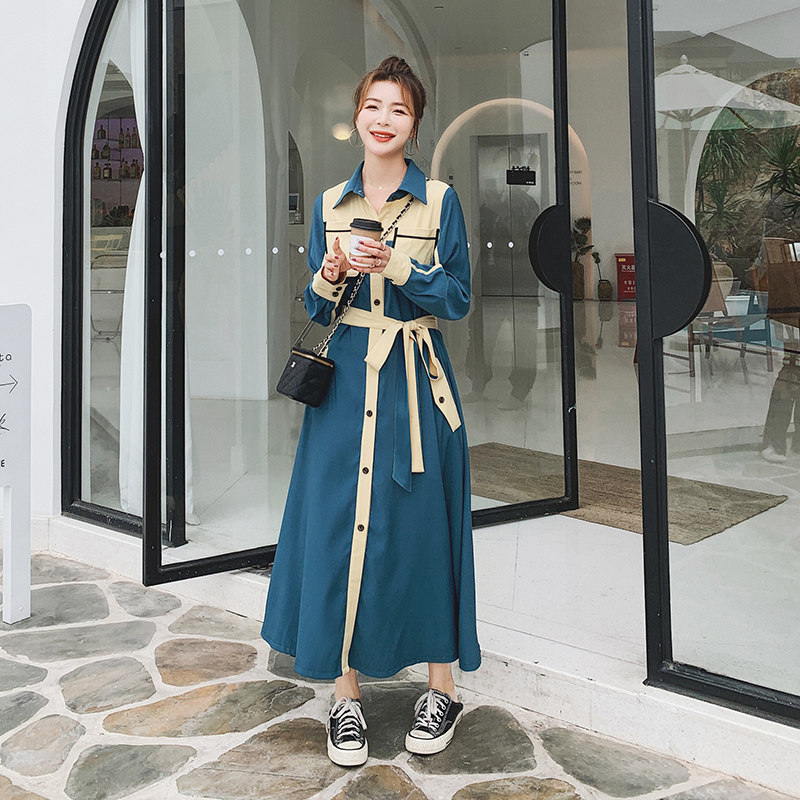 法式复古轻熟风衬衫裙女2025春季新款高级感收腰长裙超好看连衣裙,女装风衣,浙宝199