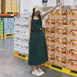 绿色工装背带裙女夏季宽松大码收腰遮肉显瘦减龄连衣裙，女装连衣裙，浙宝199