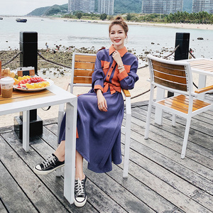 裙子女超长款2025夏季新款法式收腰显瘦长裙气质女神范拼接连衣裙图片