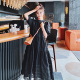 法式泡泡袖白色雪纺连衣裙女夏2025新款高级感沙滩度假仙女长裙子，女装连衣裙，浙宝199