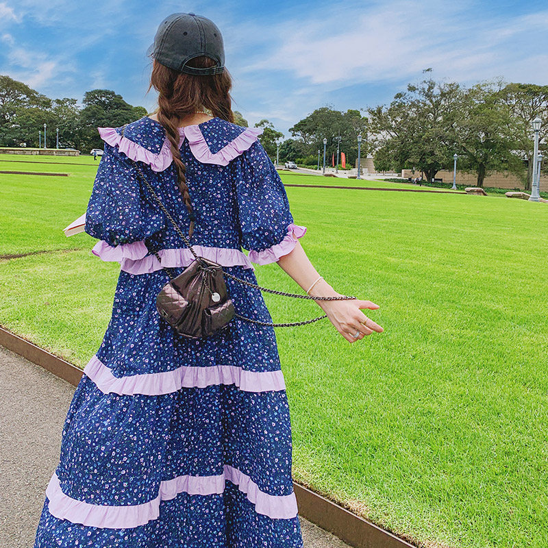 A字裙常规长裙夏季印花连衣裙收腰裙子甜美时尚长款碎花显瘦气质,女装连衣裙,浙宝199
