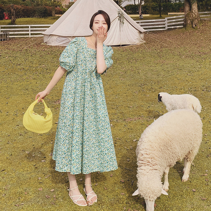 法式小清新碎花连衣裙女夏2024新款森系复古田园风遮肉桔梗初恋裙,女装连衣裙,浙宝199