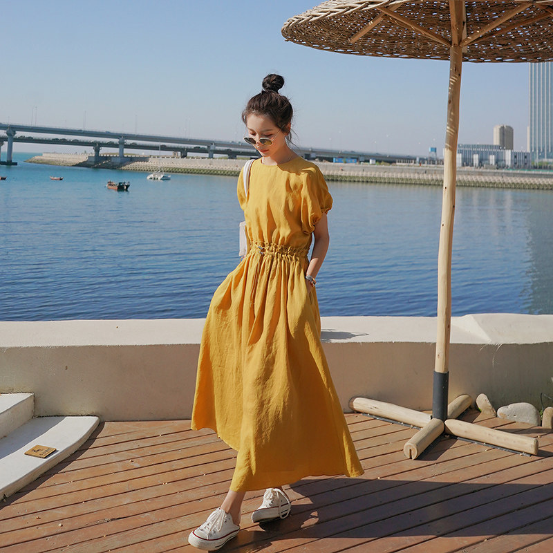LeceaAlice法式泡泡袖连衣裙2025夏季新款收腰气质女神范a字长裙,女装连衣裙,浙宝199