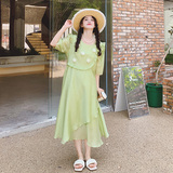 小清新法式浅绿色连衣裙女夏季2024新款小众设计感森系温柔风裙子，女装连衣裙，浙宝199
