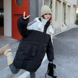 199-棉衣W89-P195-控288【好款现货】撞色拼接连帽工装风棉衣外套，女装棉衣/棉服，浙宝199