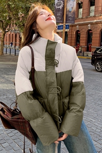 设计撞色网红爆款90白鸭绒羽绒服外套女短款小个子加厚面包服新款图片