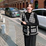 法式轻熟风黑色针织连衣裙女2024秋季新款千鸟格马甲打底裙，女装连衣裙，浙宝199