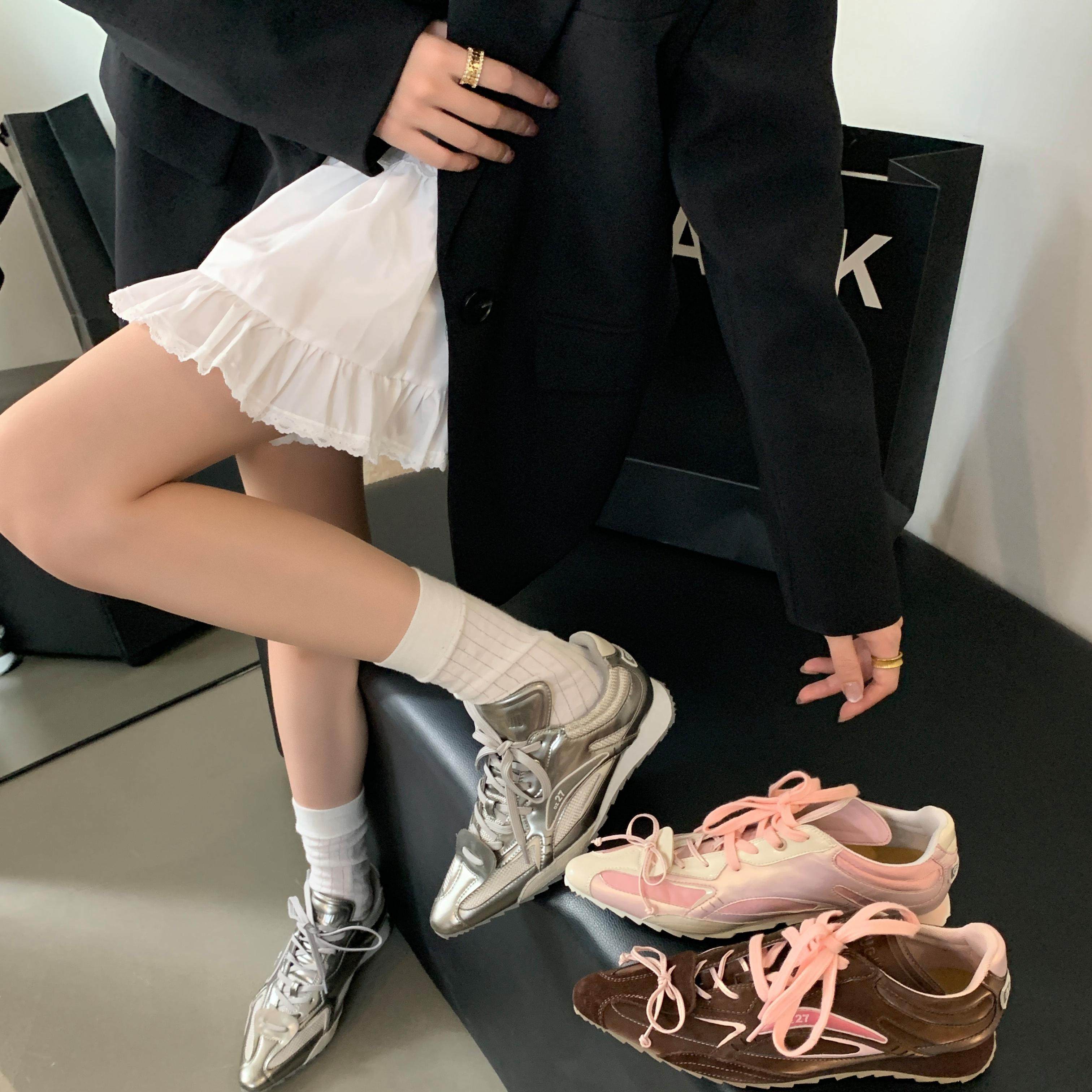 厚底增高不对称鞋舌拳击鞋女2025新款百搭休闲运动鞋显腿细德训鞋,女鞋,德训鞋,淘宝优惠券,粉丝福利购,淘宝优惠卷