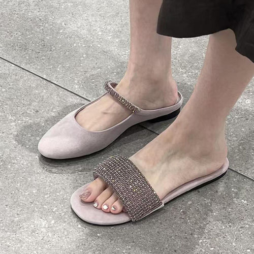 高级感紫色水钻凉拖鞋女外穿