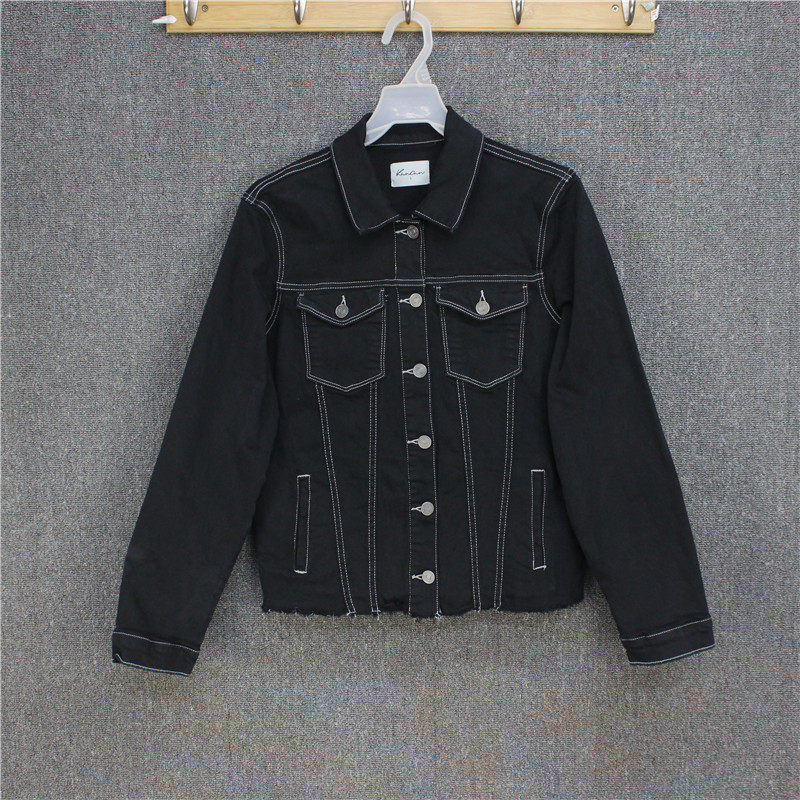 彬彬家~美国单贵牌弹力修身牛仔夹克毛边休闲牛仔外套黑色当季款
