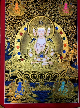 尼泊尔手绘唐卡黑金大日如来佛唐卡 佛像挂画唐卡客厅玄关装饰画