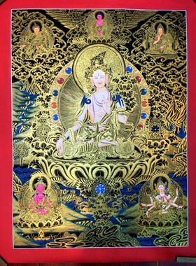 尼泊尔手绘唐卡白度母唐卡心咒坛城唐卡装饰画