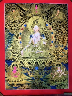 尼泊尔手绘唐卡白度母唐卡心咒坛城唐卡装饰画