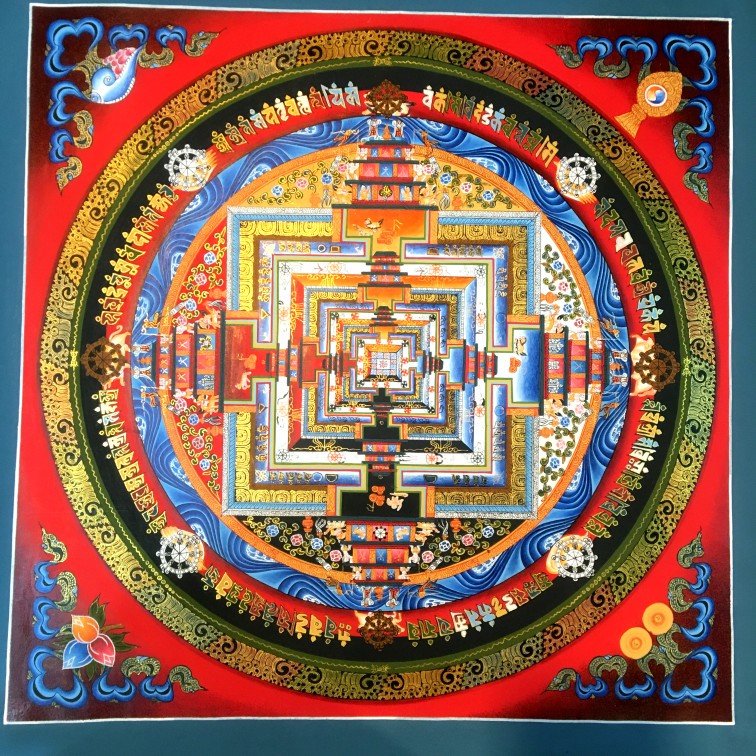 手绘唐卡时轮金刚坛城图曼陀罗唐卡尼泊尔手绘客厅玄关装饰画