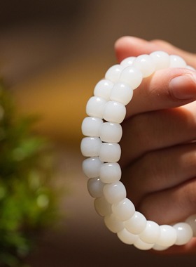 新品新疆和田白玉纯手工制作打磨桶珠7×8直切单圈男女款手串
