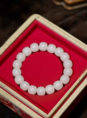 新疆和田白玉一级白手工细磨10 11 12mm老型珠手串男女款