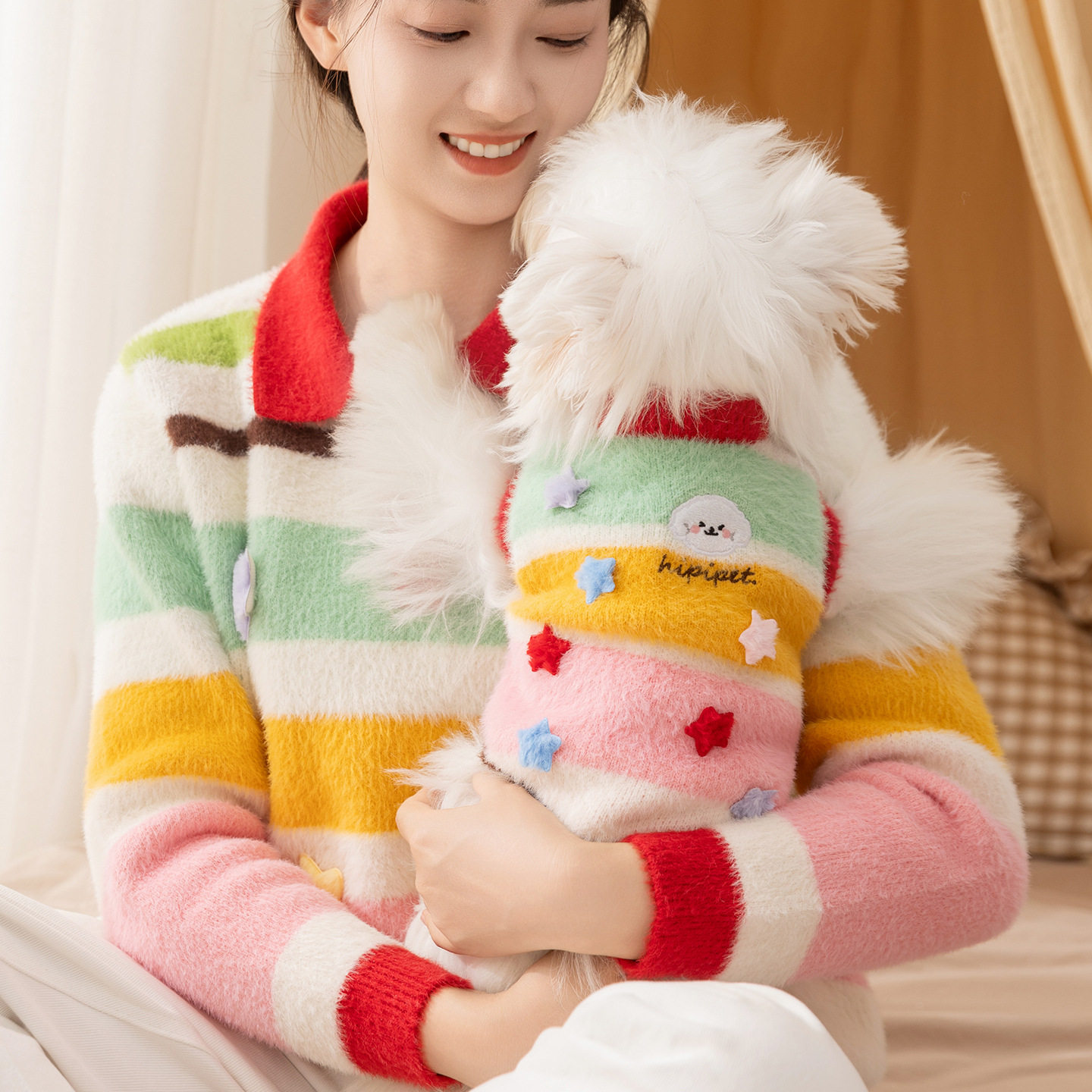 狗狗衣服卡通星星条纹亲子装秋冬狗宠物服装/雨衣