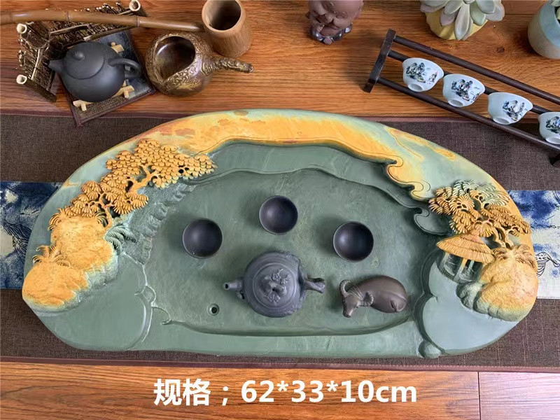 端石茶盘家用歙砚干泡台紫袍玉带石板天然石材石头大号端砚石茶盘