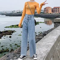 雅 2019 mới thắt lưng cao ngang eo quần ống rộng 9 điểm thả lỏng quần dài mùa thu - Quần jean quần baggy nữ jean