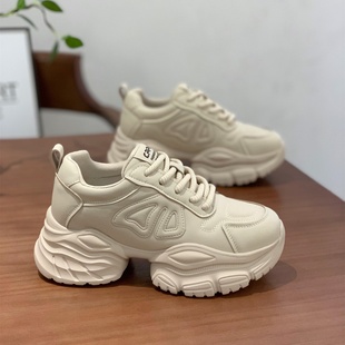 松糕厚底增高舒适显脚小休闲运动鞋 小众真皮老爹鞋 女2025春秋新款