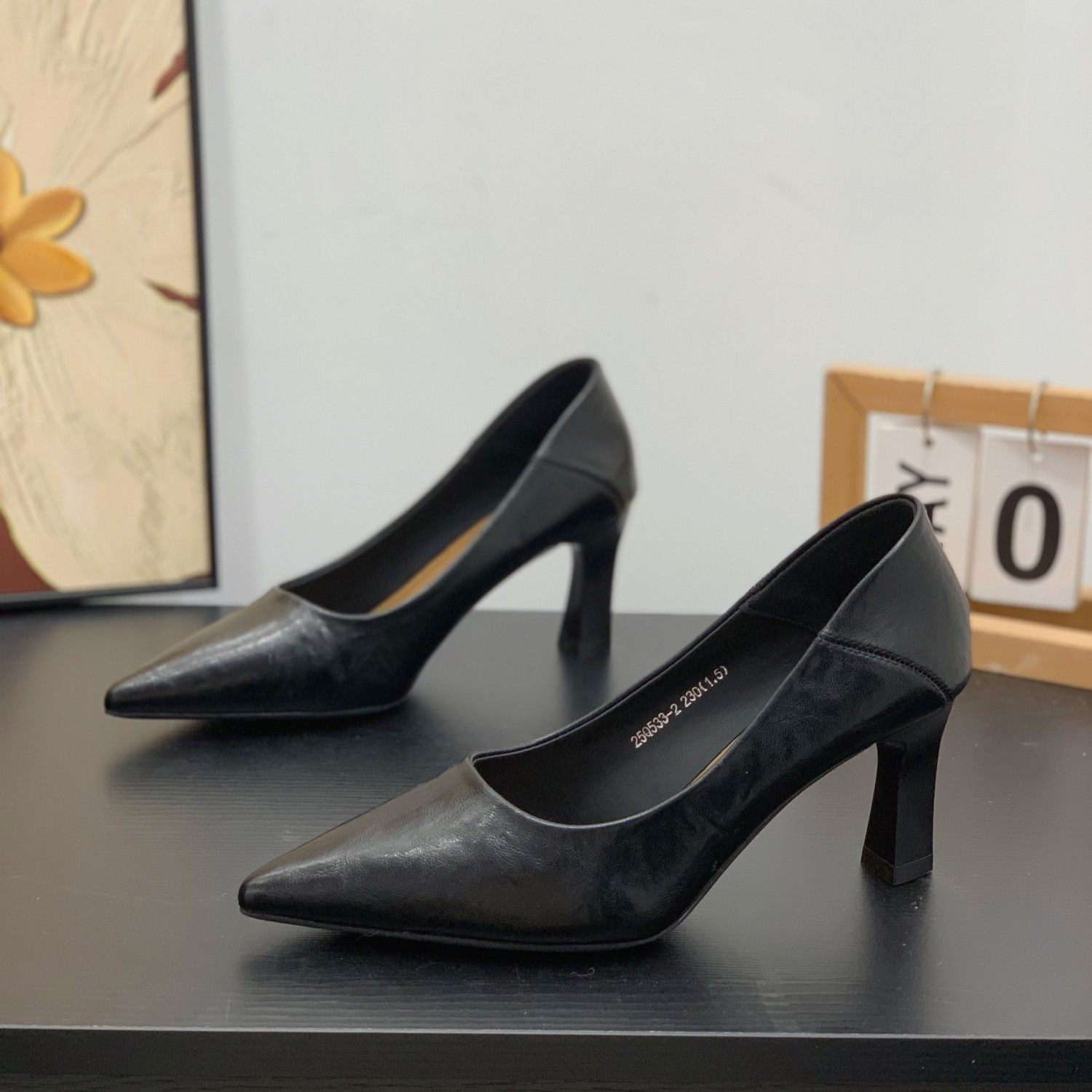 粗跟7CM黑色高跟鞋小个子女2026春季新款复古配大衣尖头浅口单鞋