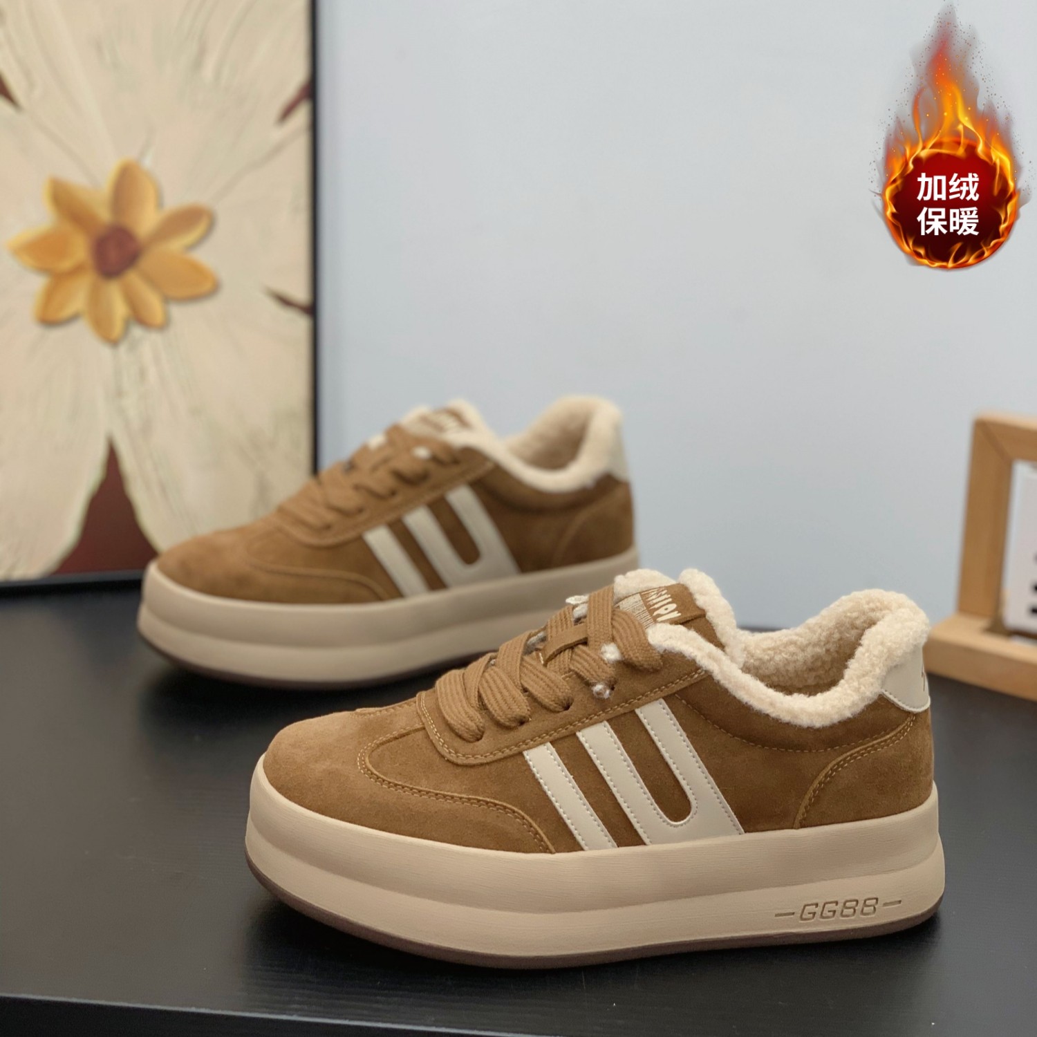 冬季爆款厚底棉鞋女2025超火复古绒面加绒德训鞋保暖通勤休闲板鞋,女鞋,德训鞋,淘宝优惠券,粉丝福利购,淘宝优惠卷