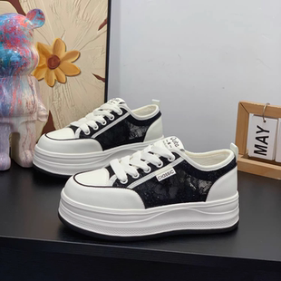 单网透气厚底休闲板鞋 超火真皮厚底镂空网纱透气小白鞋 女2026新款