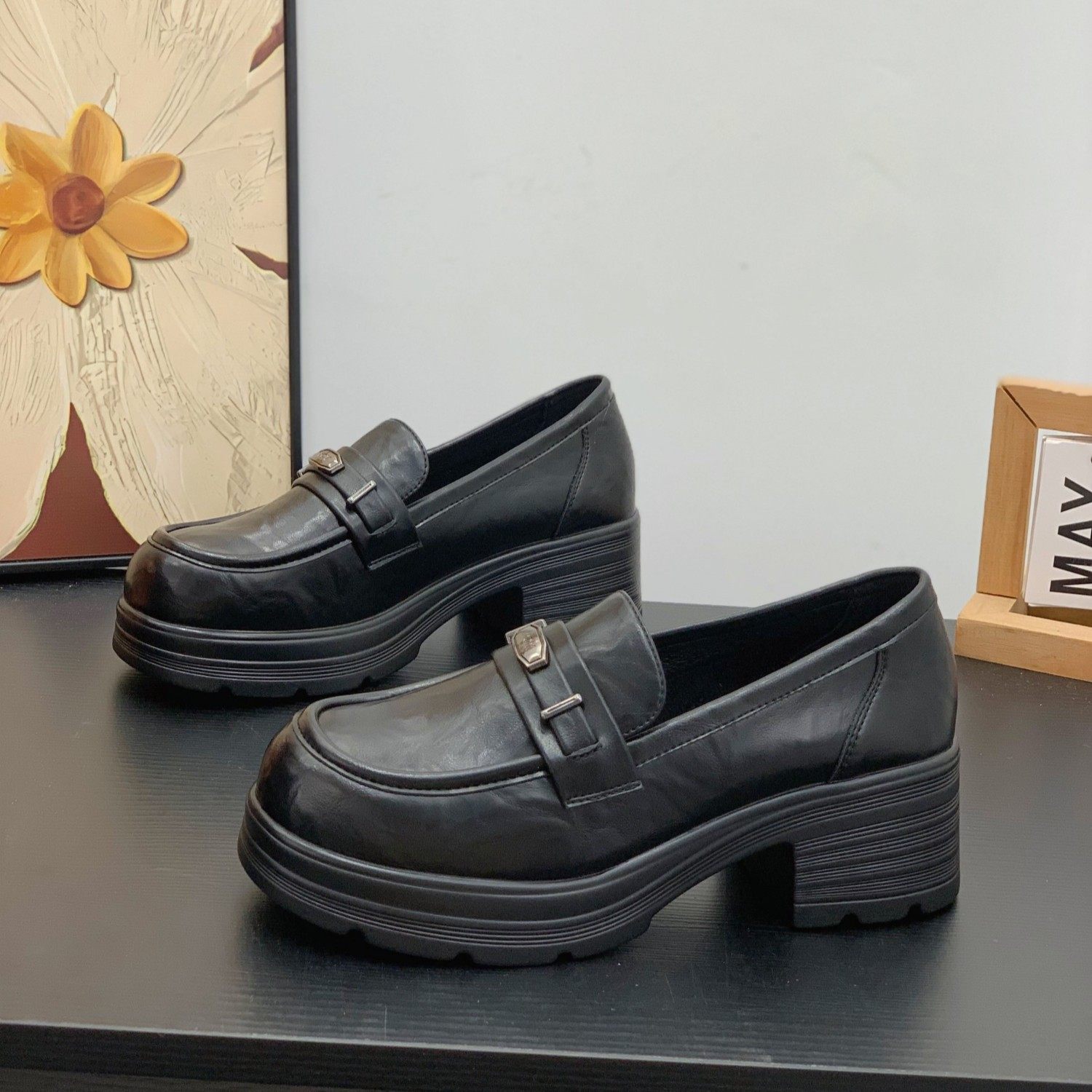 粗跟显腿长增高显瘦乐福鞋女2026春季新款小个子复古英伦风小皮鞋,女鞋,乐福鞋（豆豆鞋）,淘宝优惠券,粉丝福利购,淘宝优惠卷