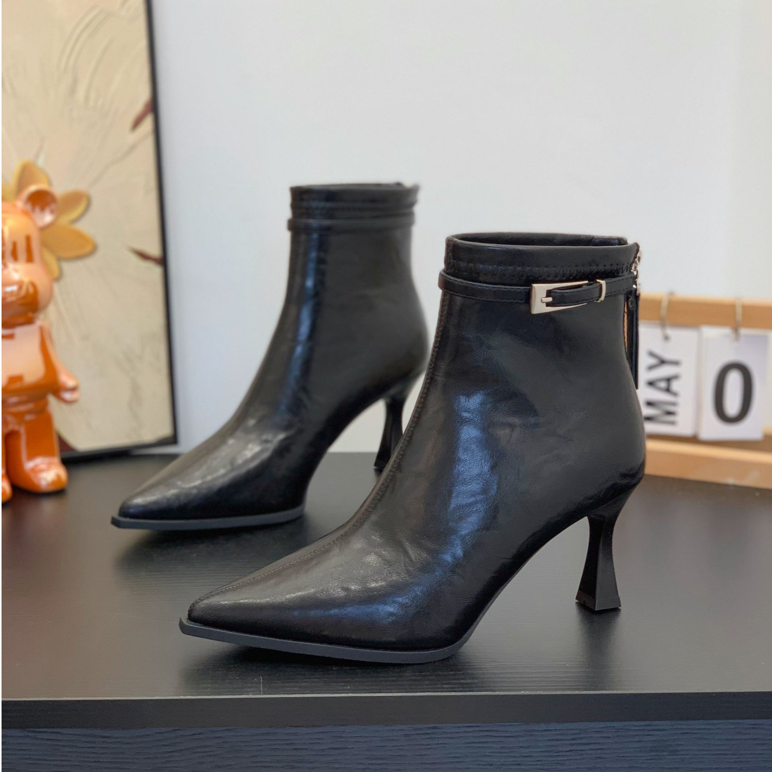 细跟7CM加绒尖头短靴女2025冬季爆款小个子高跟鞋法式复古瘦瘦靴