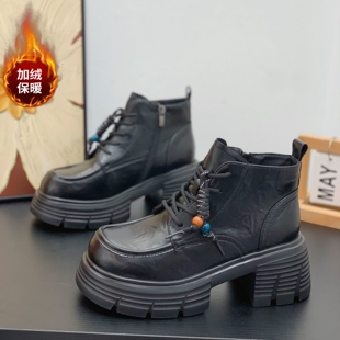 增高6CM冬季加绒马丁靴子女2025爆款大头短靴英伦风高级感机车靴