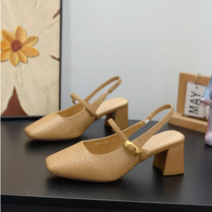 粗跟6CM包头时装 女2026夏新款 凉鞋 一字扣带淑女气质方头法式