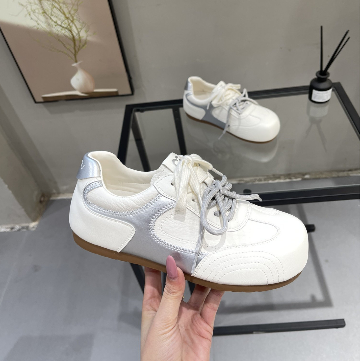 真皮显脚小德训鞋女2026春季新款小众复古平底休闲运动大头阿甘鞋,女鞋,德训鞋,淘宝优惠券,粉丝福利购,淘宝优惠卷