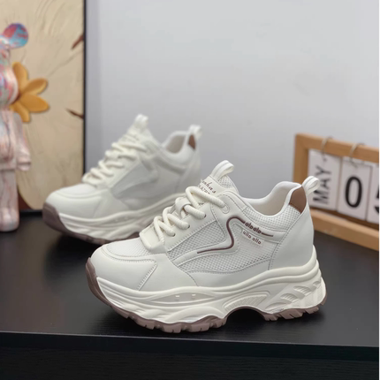 真皮增高厚底7CM老爹鞋女2026夏季网面透气小个子显瘦轻便运动鞋