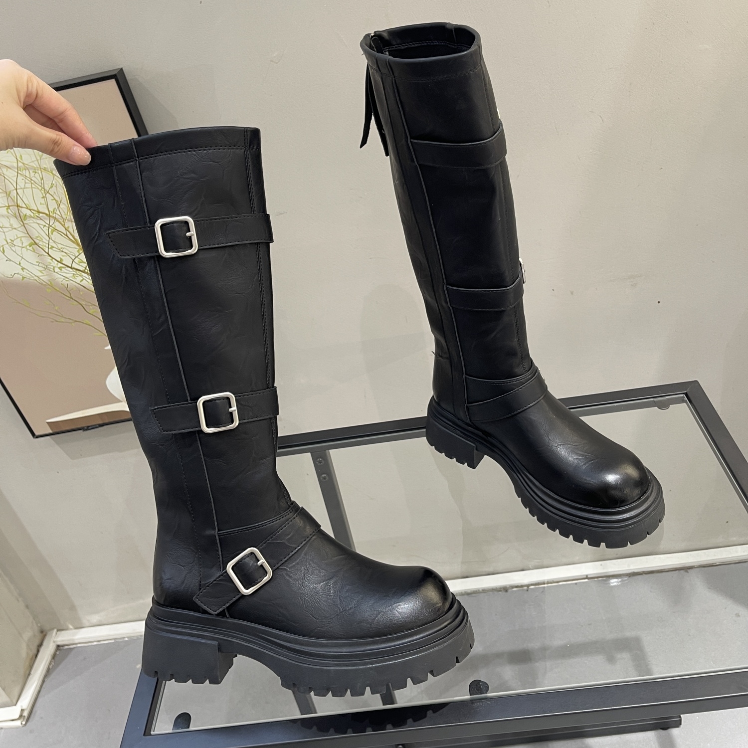 秋冬战靴~复古不过膝厚底骑士靴