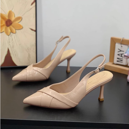 漆皮设计感包头时装凉鞋小个子女2026夏季新款细跟7CM尖头高跟鞋