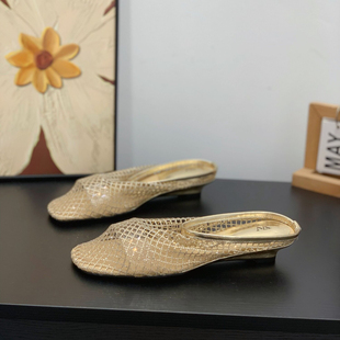 夏季渔网透气包头拖女2026超火小猫跟高级重工水钻透明露趾半拖鞋