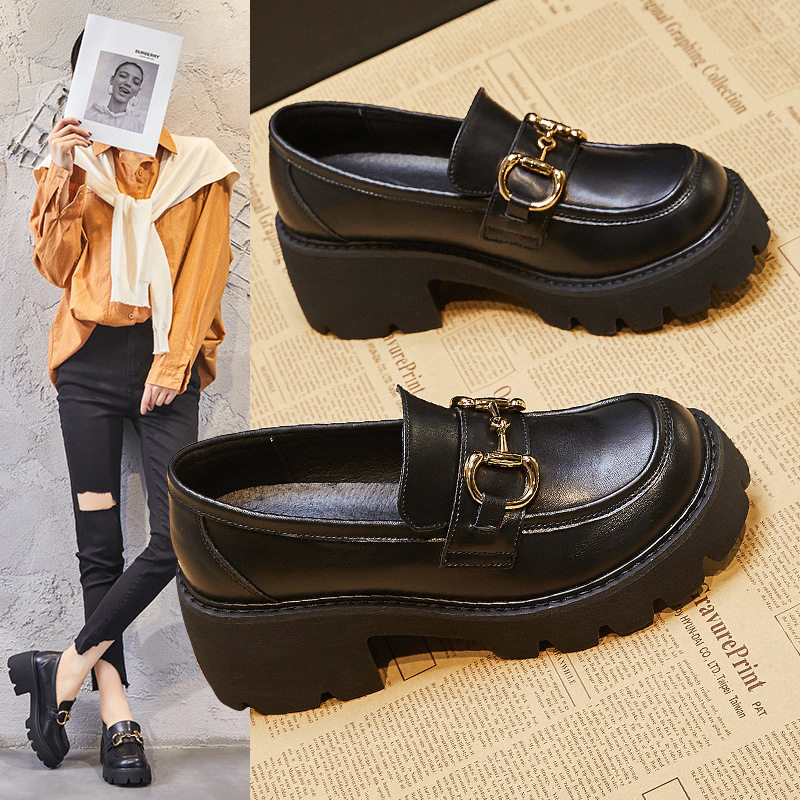 松糕鞋女厚底增高单鞋2023春季新款英伦风方头粗跟休闲高跟防水台