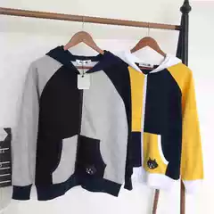 Japan Surprise Cat 25 Autumn New Collection Color Block Hooded Fleece Casual Loose Sweatshirt Jacket Unisex