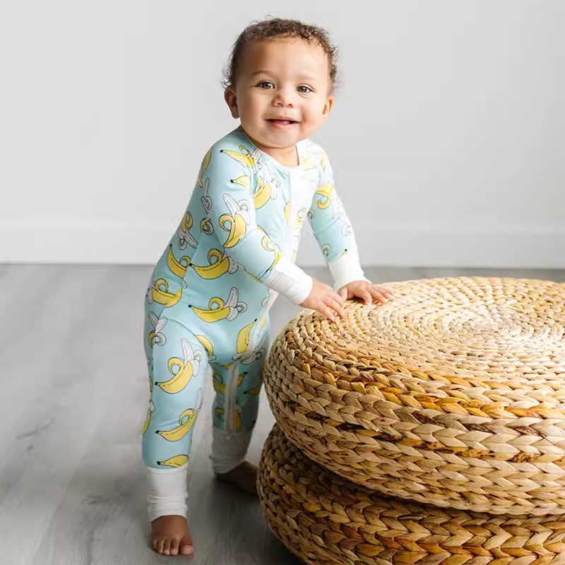 thumbnail for Big-name American thin Internet celebrity bamboo fiber crawler littlesl@epies baby four-season long-sleeved jumpsuit