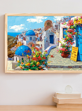 Castorland巧思拼图玩具1000片圣托里尼的春天郁金香高级感拼图框