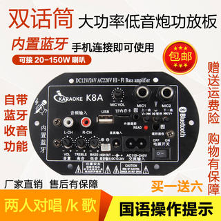 双话筒大功率蓝牙功放板12V24V220V低音炮功放板音箱主板内置蓝牙