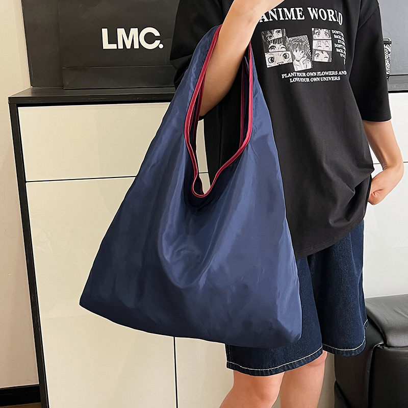 新款多功能时尚布袋子可折叠大容量超市购物袋便携简约单肩包买菜