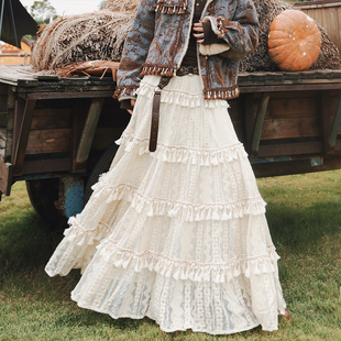 麦叙原创《浮云漫舒》波嬉风重工立体绣花蕾丝半身裙a字大摆长裙