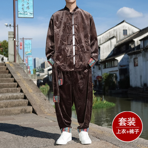新中式D民族风金丝绒龙纹夹克舞蹈阔腿裤套装男TZ175-P143控168图片