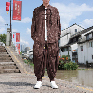 风C树叶暗花灯芯绒衬衫夹克束脚飞鼠裤套装男TZ118-P136控158图片