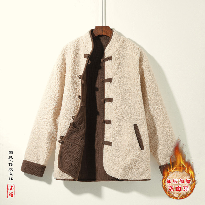 新中式AL麦穗羊羔毛加绒加厚双面穿棉服夹克棉衣男JK21-P135控158,男装棉衣,电商A005
