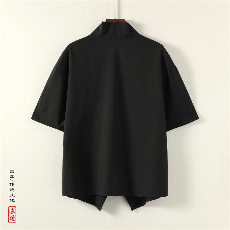 风D暗黑新中式小高领不规则燕尾小众冰丝t恤男T36-P55控78,男装T恤,电商A005